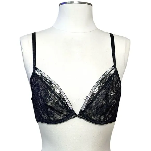 Victoria’s Secret Very Sexy Shine Strappy Unlined Lace Low-Cut Demi Bra Size 32D