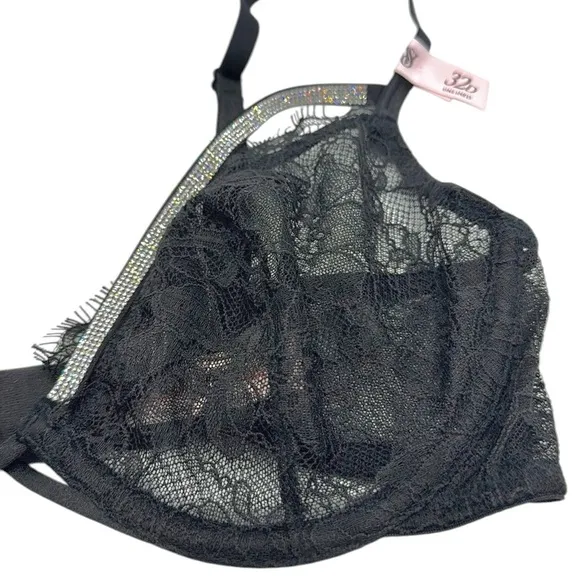 Victoria’s Secret Very Sexy Shine Strappy Unlined Lace Low-Cut Demi Bra Size 32D