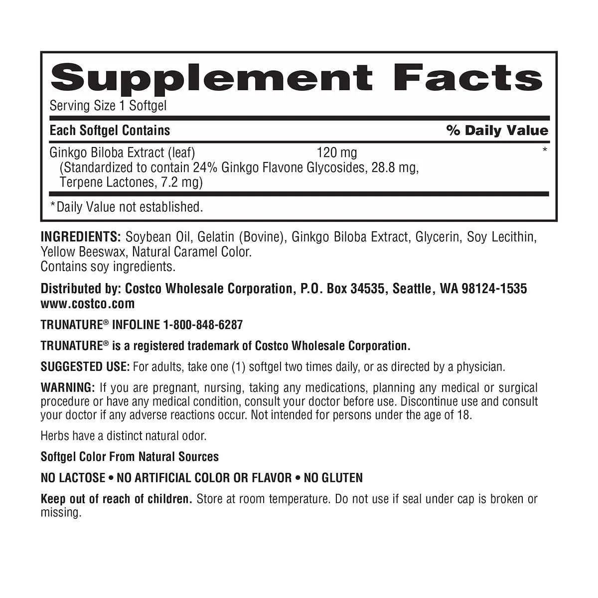 Viên Uống Bổ Não Trunature Ginkgo Biloba 340 Viên