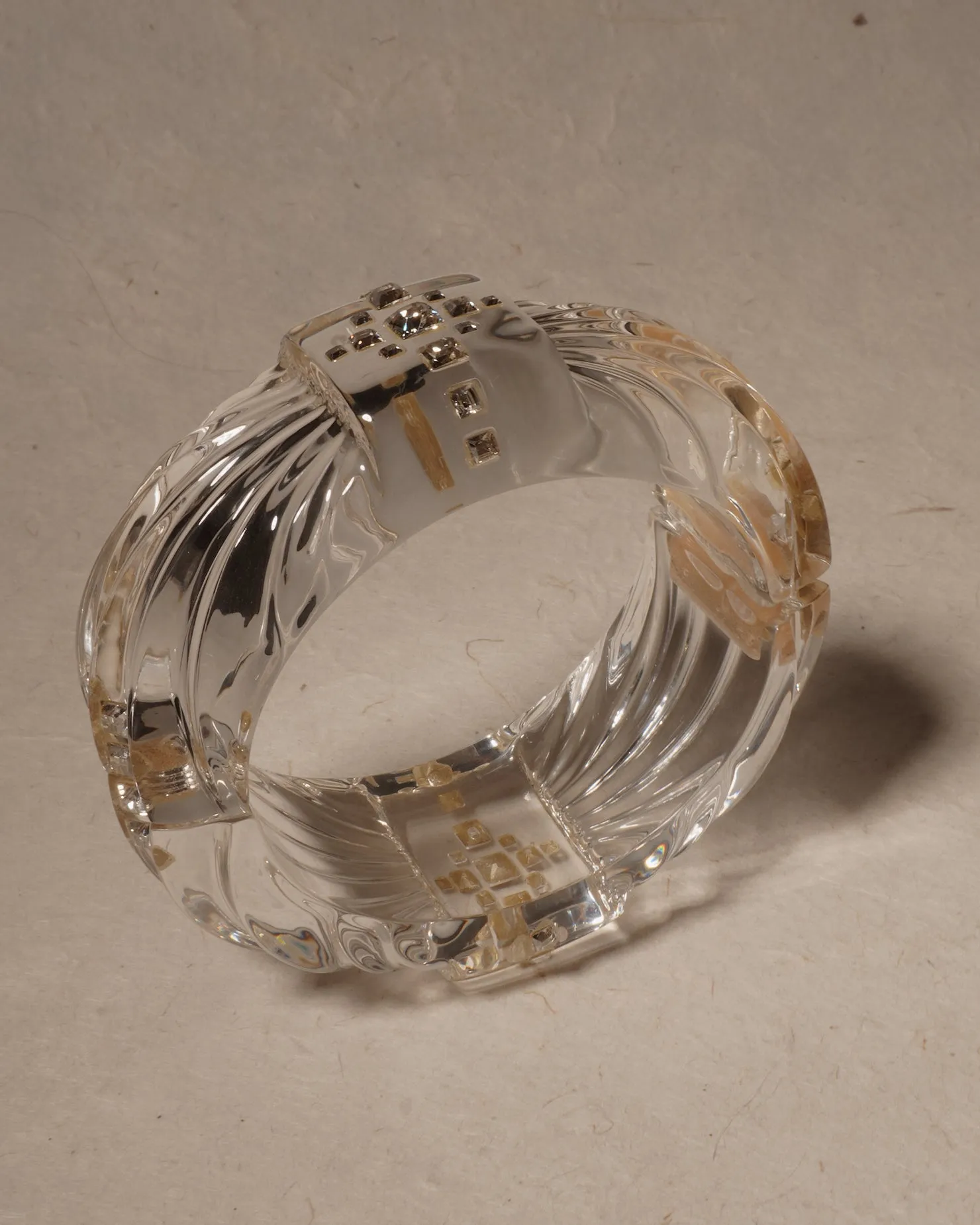 Vintage Clear Lucite Rhinestone Bangle