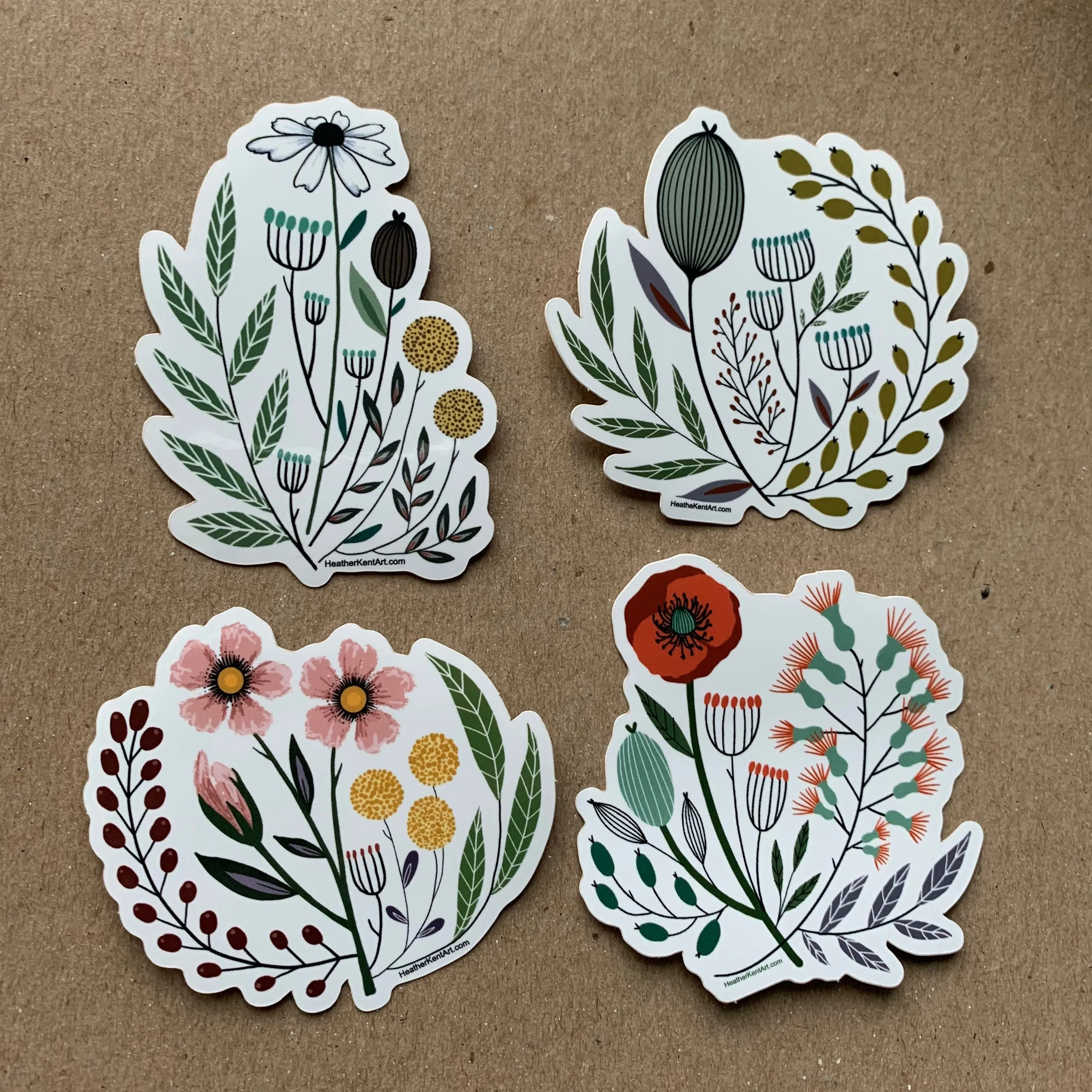 Vintage Florals, Red Poppy, Vinyl Sticker, 3 inch, FREE SHIPPING