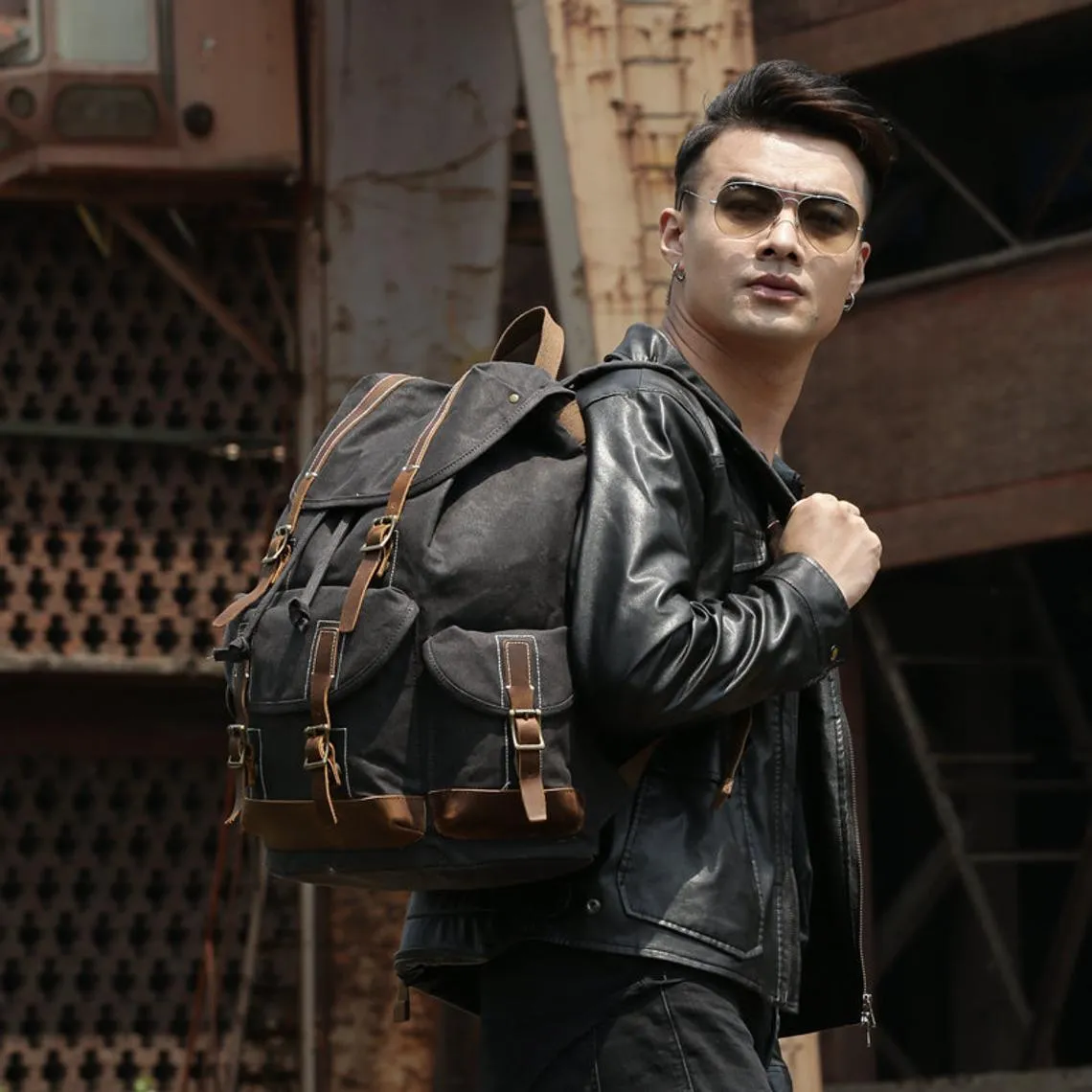Vintage Wax Canvas Backpack Mens Travel