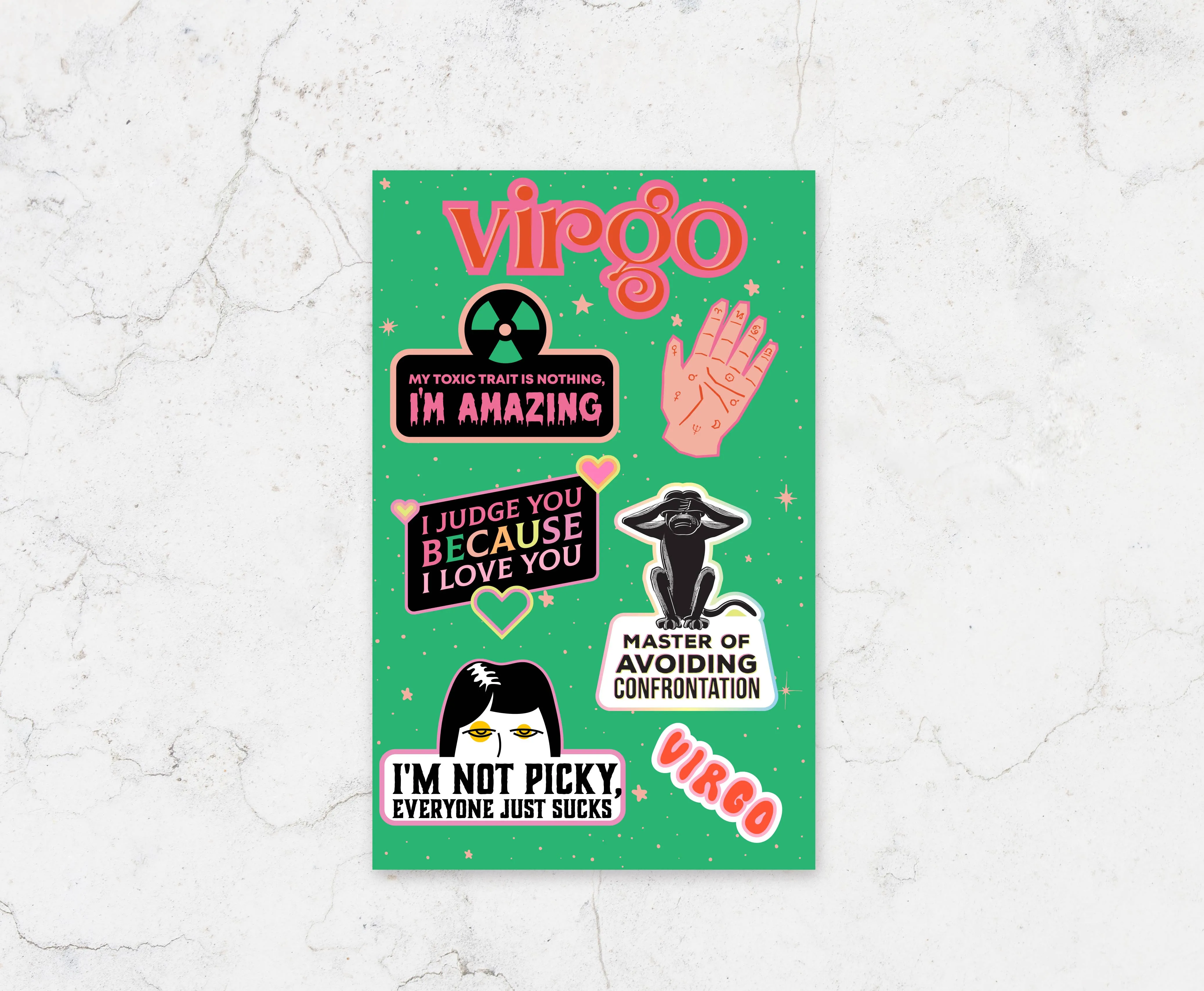 Virgo Sticker Sheet  (zodiac, astrology, horoscope, funny)