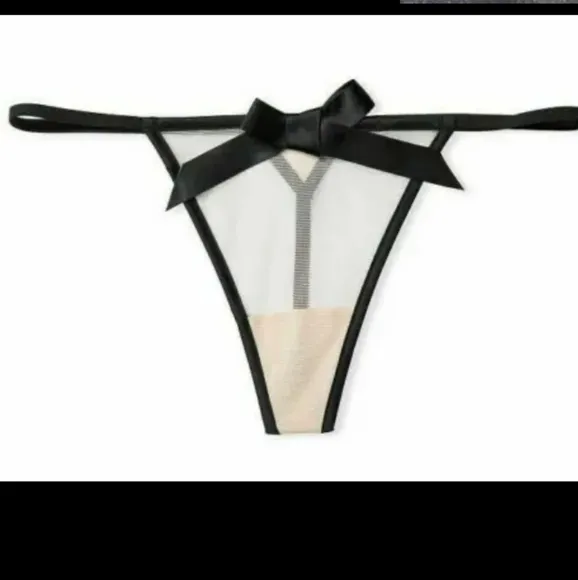 V.S.-2pc Shine Strap Unlined Sheer-Mesh Bow Balconette Bra &amp; Bow Thong Set-36D-L