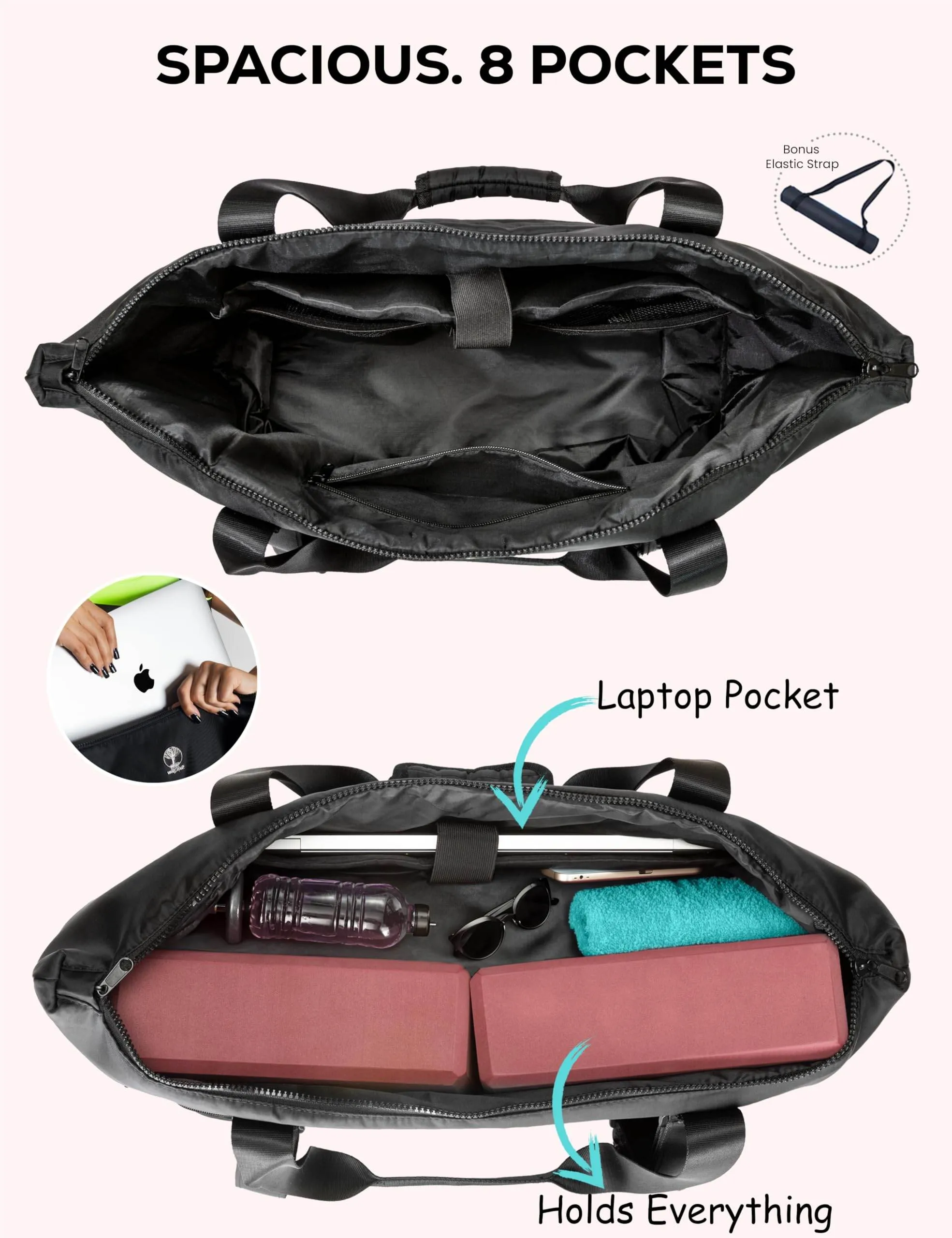 WARRIOR2 Yoga Mat Carrier - Expandable, Water & Shock Resistant Laptop Travel Bag with Yoga Mat Straps, Yoga Gym Bag For Men & Women, Luggage Sleeve, Large Yoga Mat Tote Bag