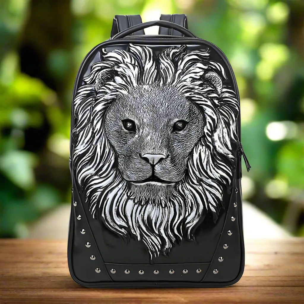 Waterproof Punk Embossed Lion Head Backpack