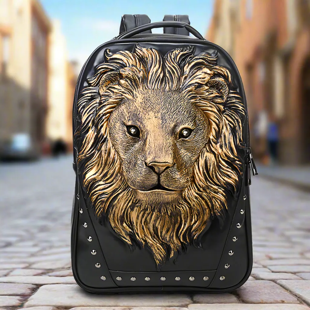 Waterproof Punk Embossed Lion Head Backpack
