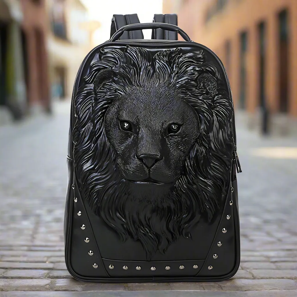 Waterproof Punk Embossed Lion Head Backpack
