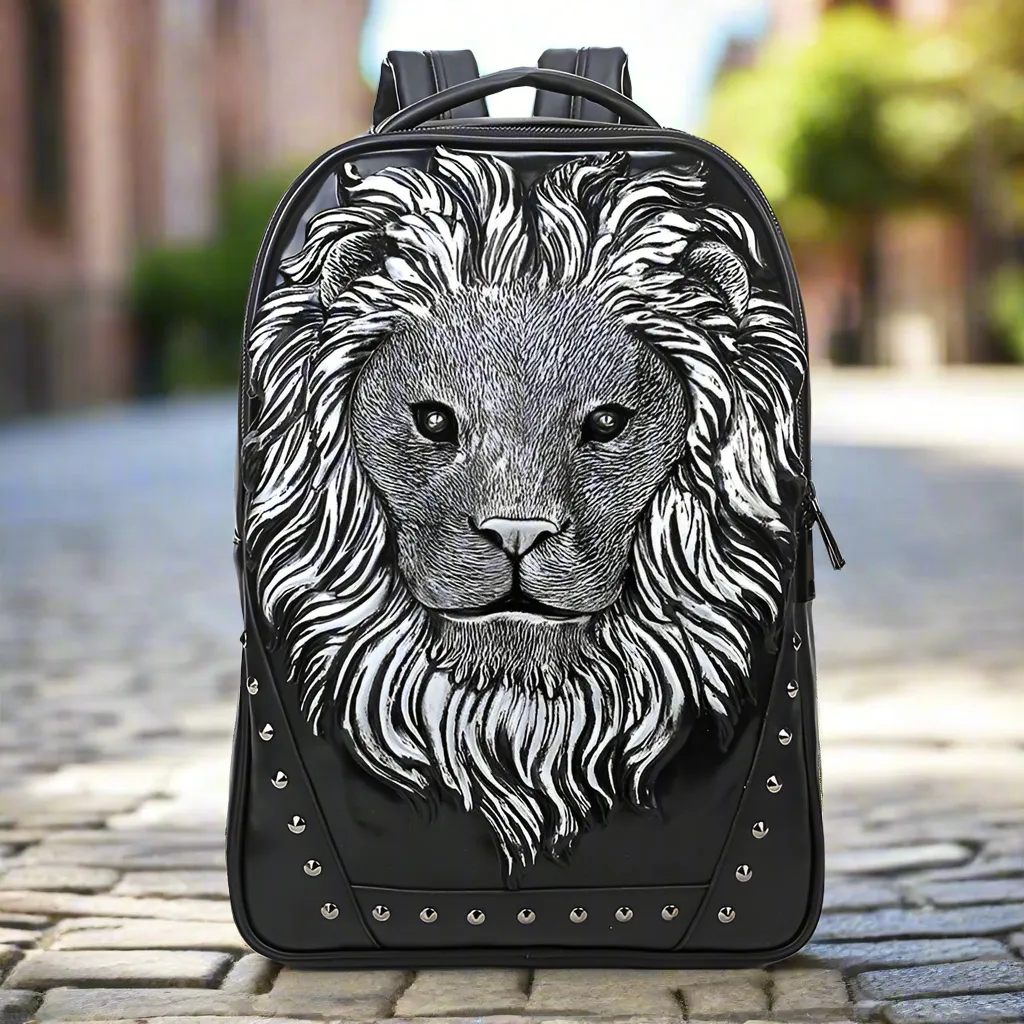 Waterproof Punk Embossed Lion Head Backpack