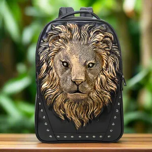 Waterproof Punk Embossed Lion Head Backpack