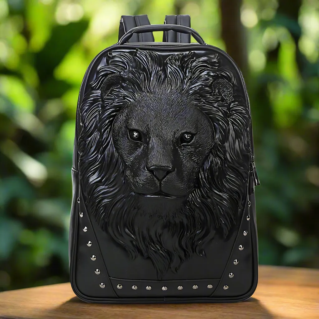Waterproof Punk Embossed Lion Head Backpack