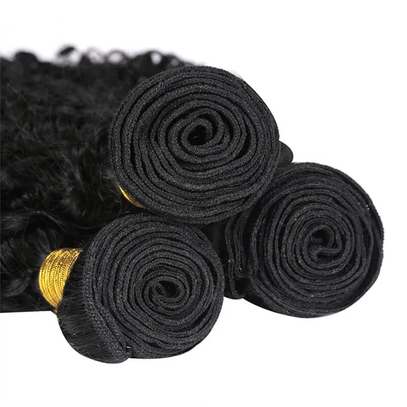 Wavymy Virgin Kinky Curly Human Hair Weave 3 Bundles With 4x4 Lace Closure