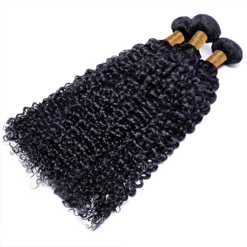 Wavymy Virgin Kinky Curly Human Hair Weave 3 Bundles With 4x4 Lace Closure