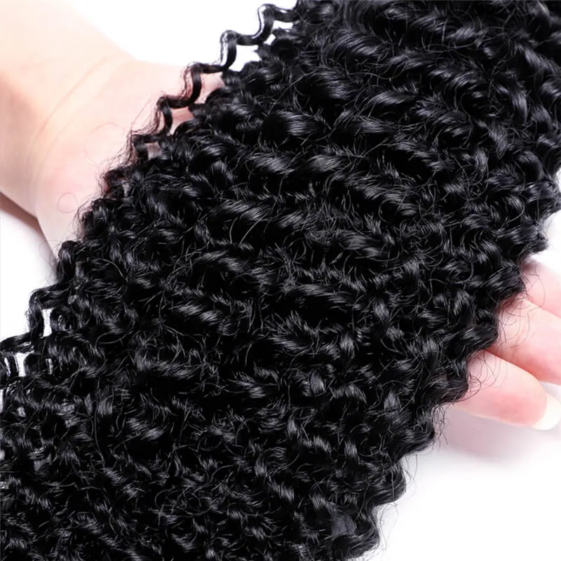 Wavymy Virgin Kinky Curly Human Hair Weave 3 Bundles With 4x4 Lace Closure