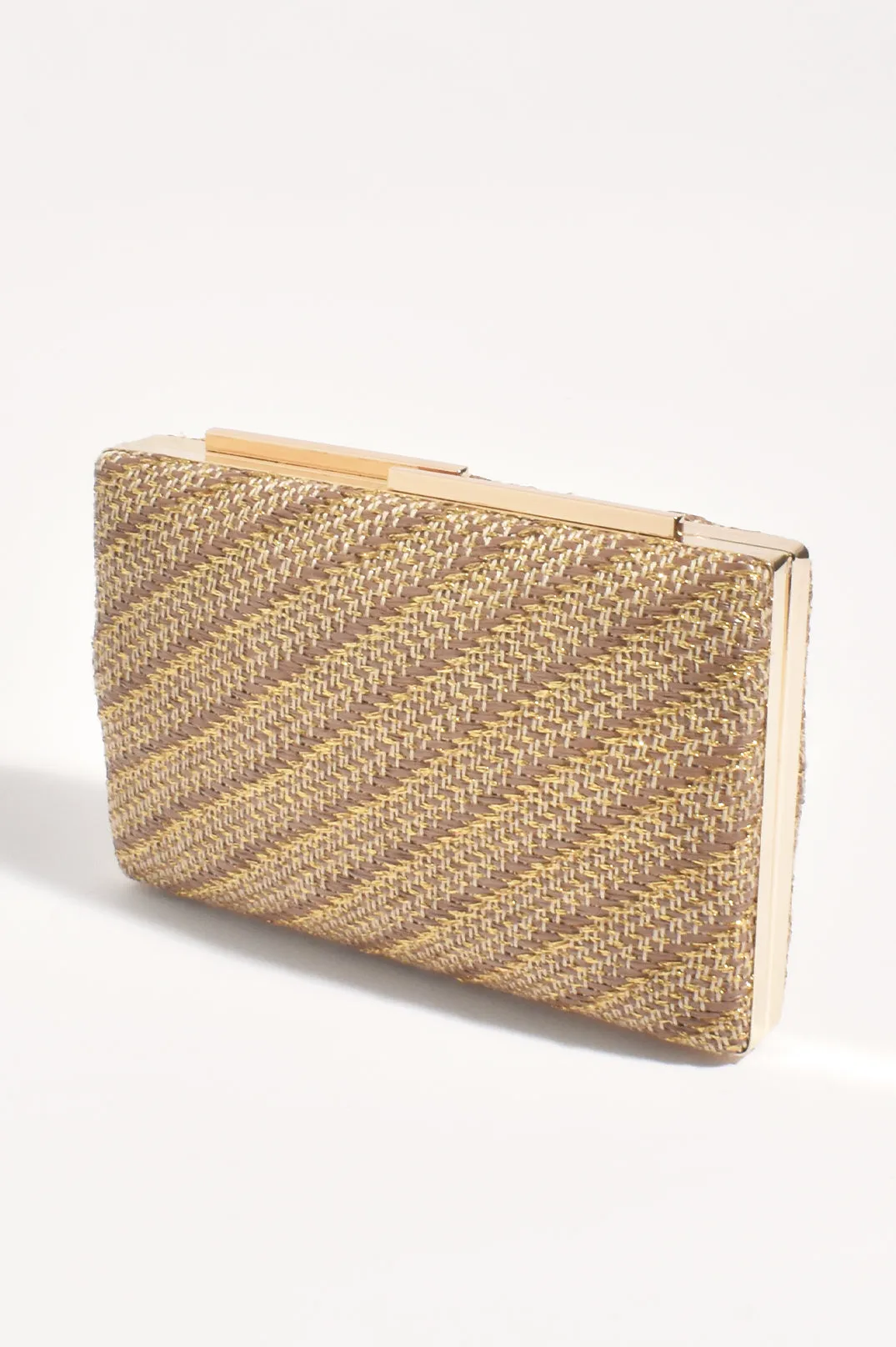 Weave Structured Clutch - Choc/Gold