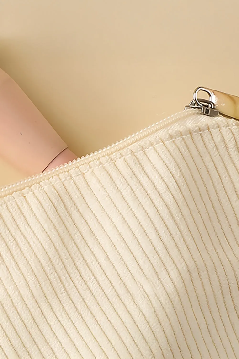 White Flower Print Corduroy Big Cosmetic Bag
