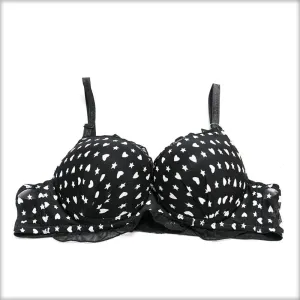 White Heart Double Padded Black Bra