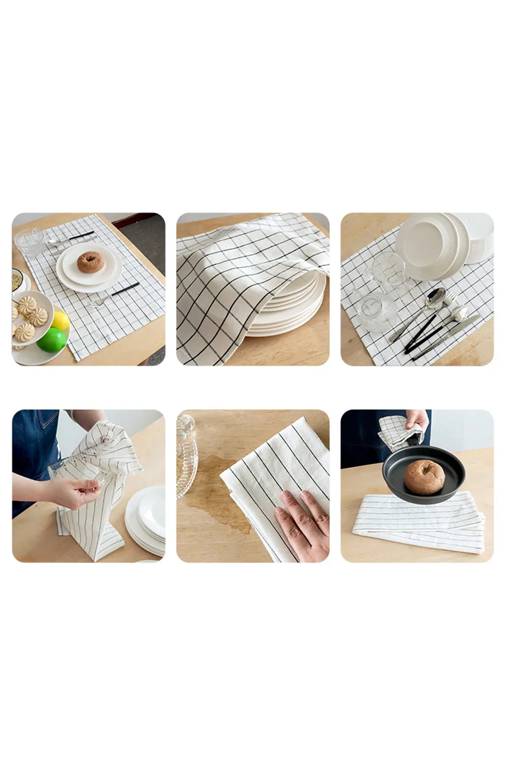 White Plaid Multifunctional Cotton Kitchen Decor Dishes Towel