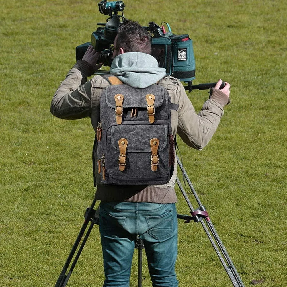 Woosir Waterproof Waxed Canvas Bag Camera Backpack