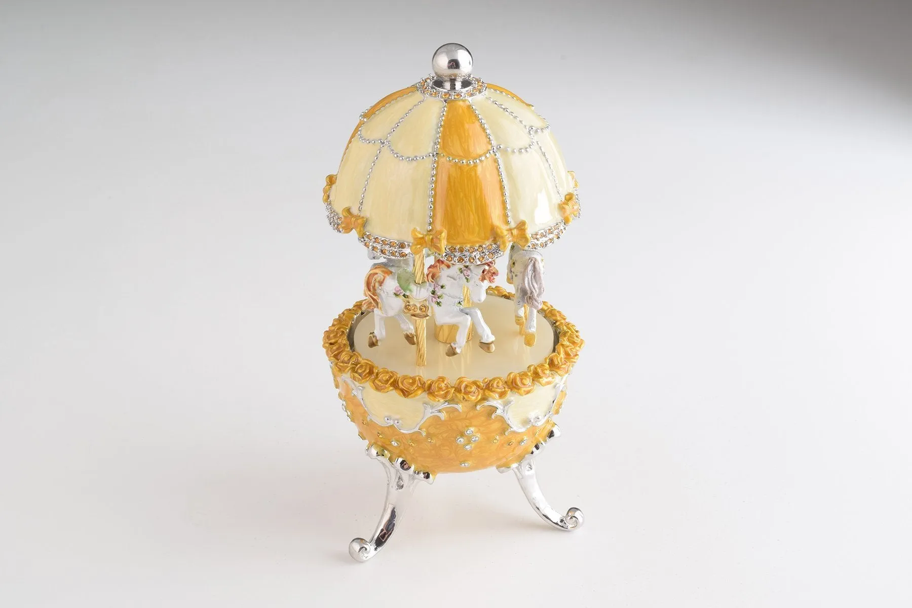 Yellow Faberge Egg Carousel Wind up Music Box