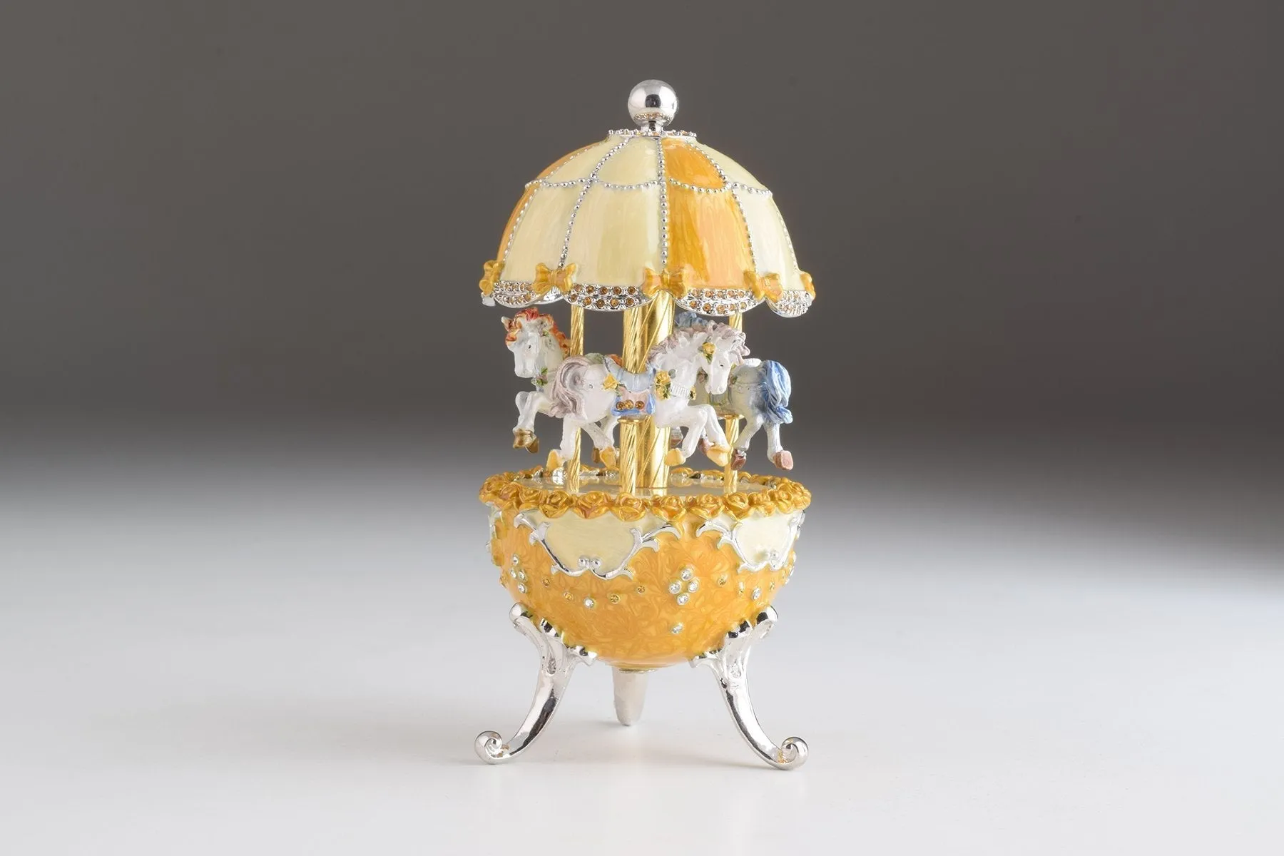 Yellow Faberge Egg Carousel Wind up Music Box