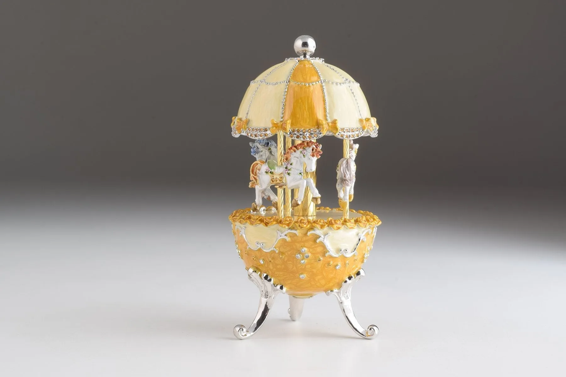 Yellow Faberge Egg Carousel Wind up Music Box