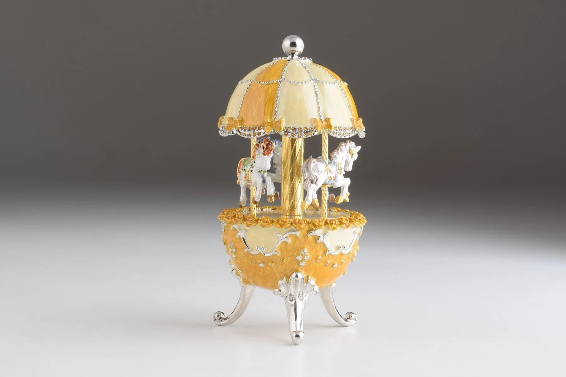 Yellow Faberge Egg Carousel Wind up Music Box