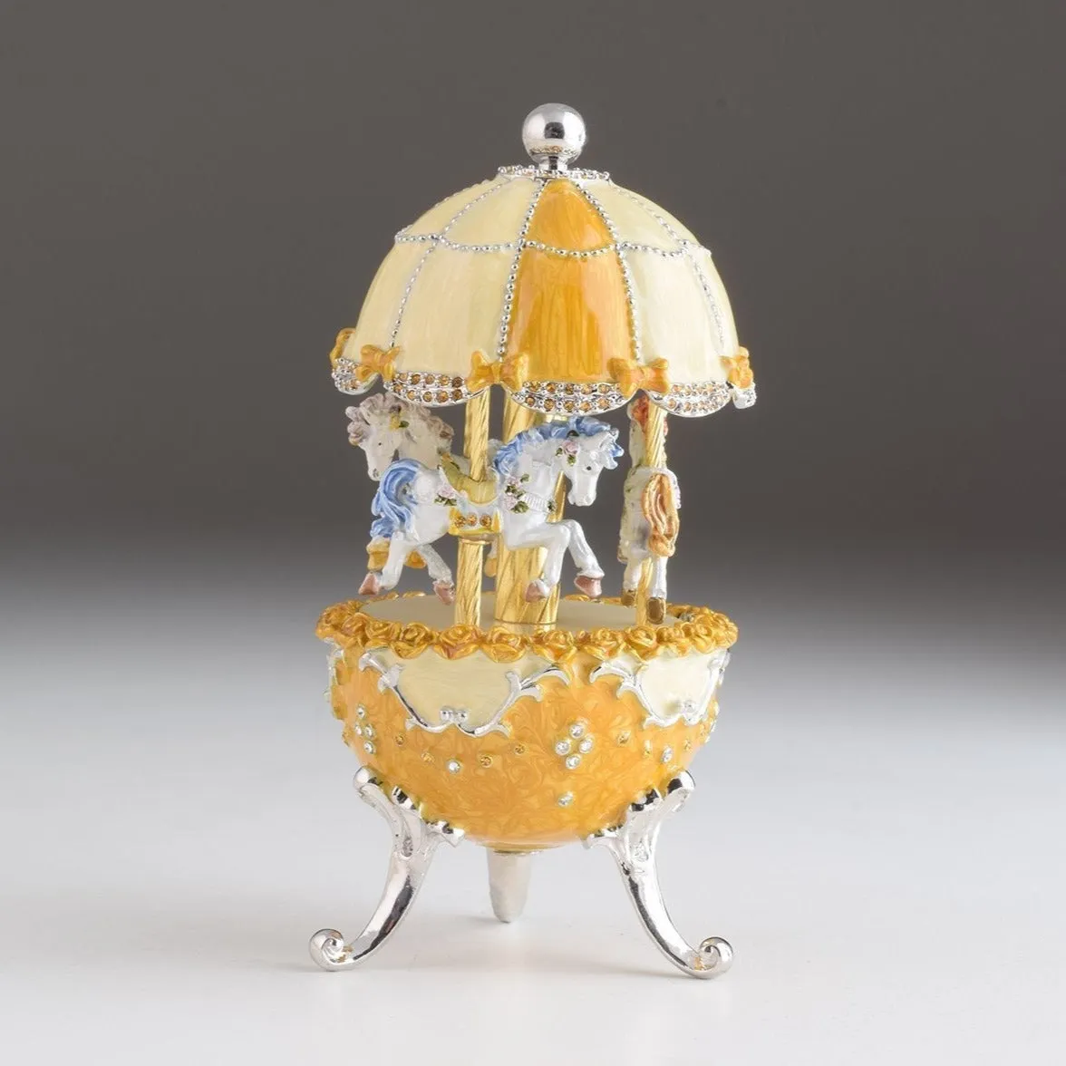 Yellow Faberge Egg Carousel Wind up Music Box