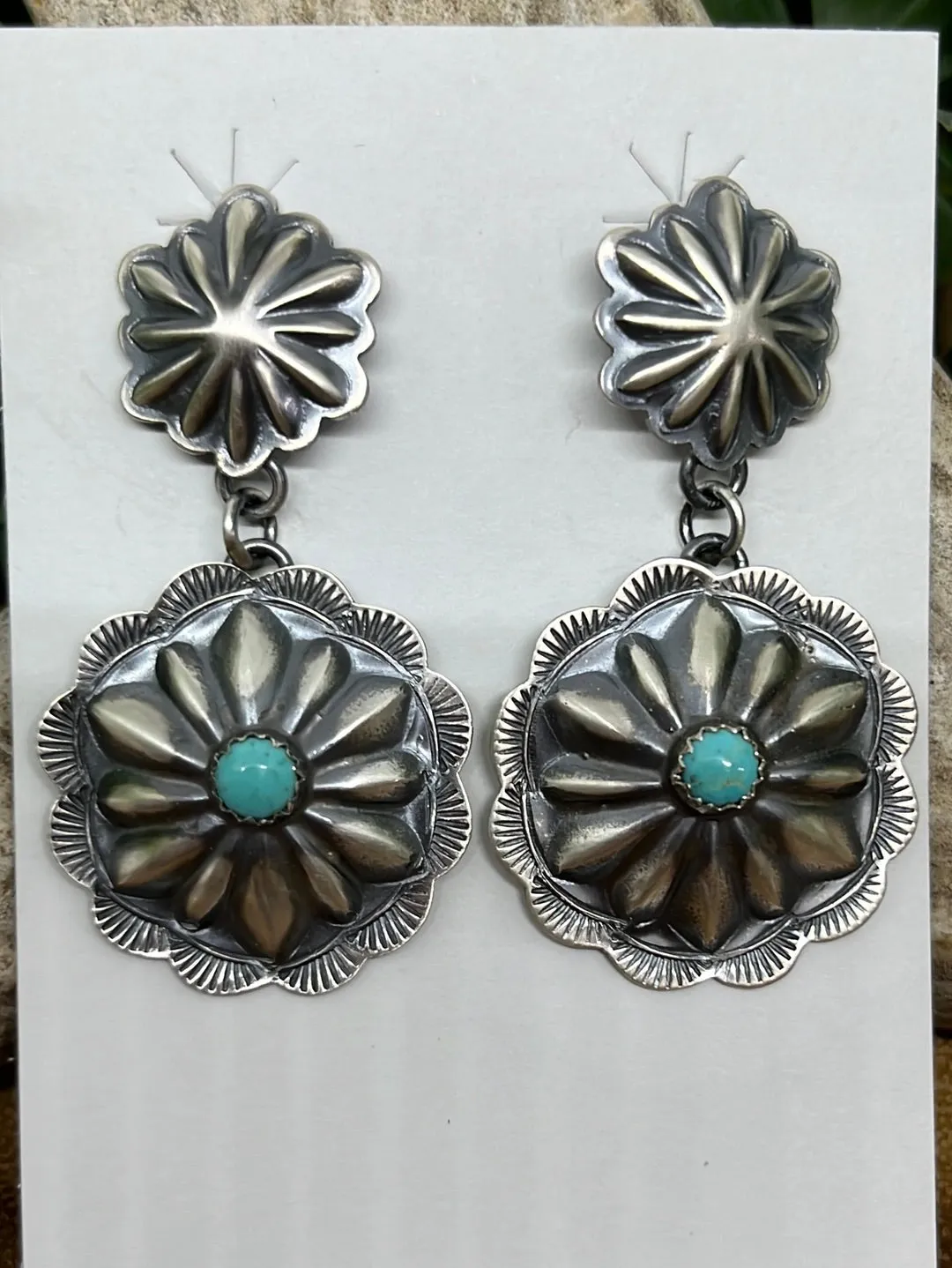 Zavalla Sterling Double Round Concho Post Earrings - Turquoise