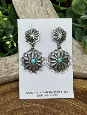 Zavalla Sterling Double Round Concho Post Earrings - Turquoise